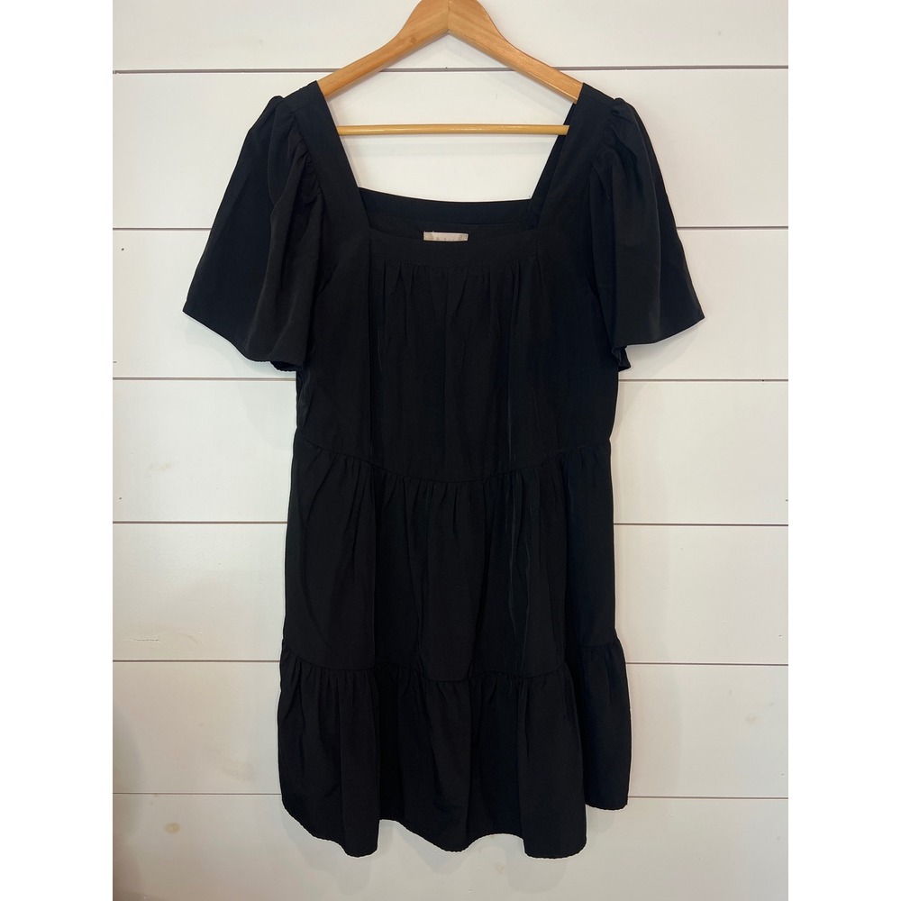 Altar'd State Black Tiered Babydoll Dress Puff Sleeve Cottagecore coquette LBD